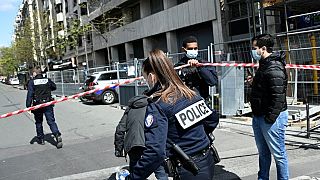 French police cordon off the area near the Henry Dunant private hospital where one person was shot dead and one injured in a shooting, Paris April 12, 2021. 