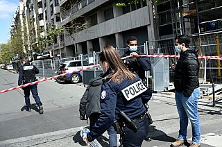 French police cordon off the area near the Henry Dunant private hospital where one person was shot dead and one injured in a shooting, Paris April 12, 2021. 