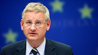 FILE: Sweden's Foreign Minister Carl Bildt after an EU Foreign Ministers meeting at the EU Council in Brussels - July 27, 2009.