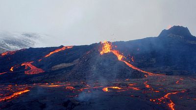 Lava flow towards crater