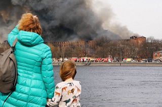 Fire burning in Nevskaya Manufaktura building