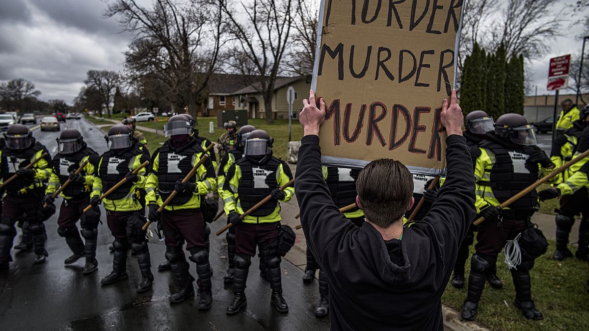 Protesters confronted police over the shooting death of Daunte Wright at a rally at the Brooklyn Center Police Department in Brooklyn Center, Minn., Monday, April 12, 2021.