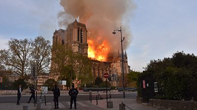Fire engulfs Paris' Notre-Dame Cathedral on April 15, 2019.