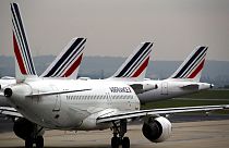 Air France planes are parked on the tarmac at Paris Charles de Gaulle airport, in Roissy, near Paris Air France planes are parked on the tarmac at Paris Charles de Gaulle airport, in Roissy, near Paris