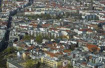 Apartment buildings in the district Mitte photographed from the television tower in Berlin