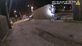This image from Chicago Police Department body cam video shows the moment before Chicago Police officer Eric Stillman fatally shot Adam Toledo