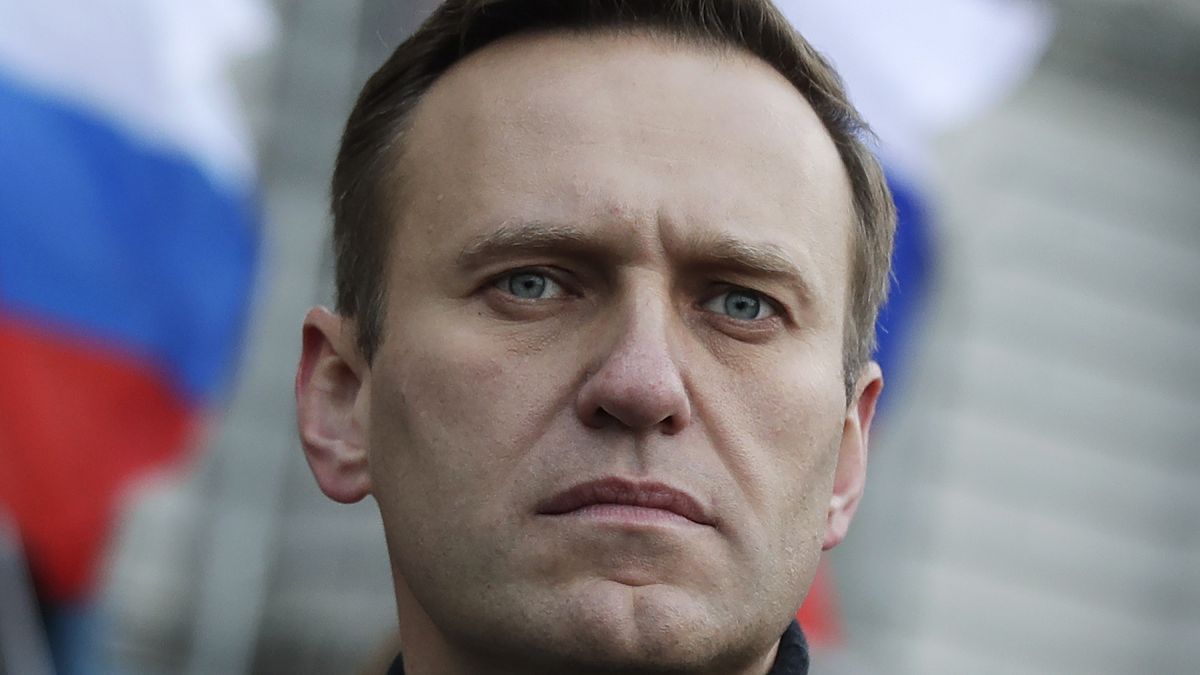 FILE - In this file photo taken on Feb. 29, 2020, Russian opposition activist Alexei Navalny takes part in a march in memory of opposition leader Boris Nemtsov in Moscow.