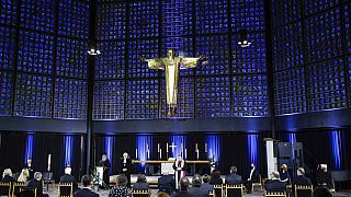 German President Frank-Walter Steinmeier and chancellor Angela Merkel attended a service at the Kaiser Wilhelm Memorial Church, Berlin on Sunday morning