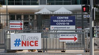 A closed vaccination center in the city of Nice, southern France, on April 18, 2021