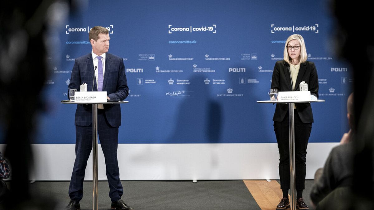 Soeren Brostroem, director of the National Board of Health, left and Tanja Erichsen, from the Danish Medicines Agency take part in a press briefing