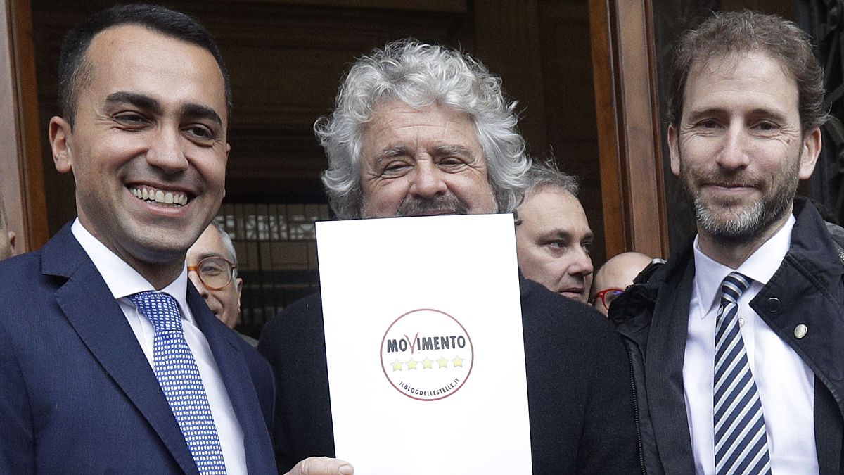 Beş Yıldız Haeketi eski Genel Başkanı Luigi di Maio, hareketin kurucusu Beppe Grillo ve Rousseau Platformu direktörü Davide Casaleggio.