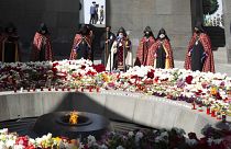Le Catholicos de tous les Arméniens Karekine II au mémorial du génocide des Arméniens, Erevan, Arménie, le 24 avril 2021