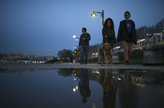 People walk in central Istanbul, Monday, April 26, 2021.