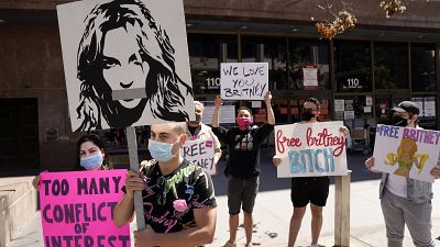 Britney Spears fans gather outside a court hearing concerning the pop singer's conservatorship