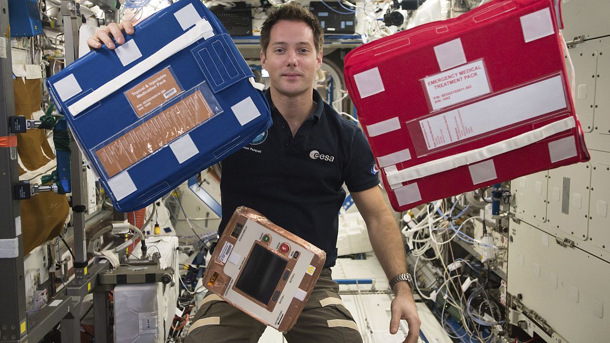 French astronaut Thomas Pesquet of the European Space Agency aboard the International Space Station. 