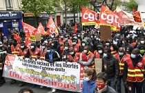 مسيرة يوم العمال بمناسبة اليوم العالمي للعمال في باريس في 1 مايو 2021.