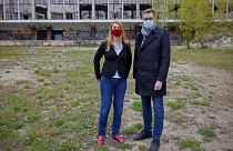 The site of the proposed Chinese campus, with Budapest's mayor Gergely Karacsony (right), who opposes the plan