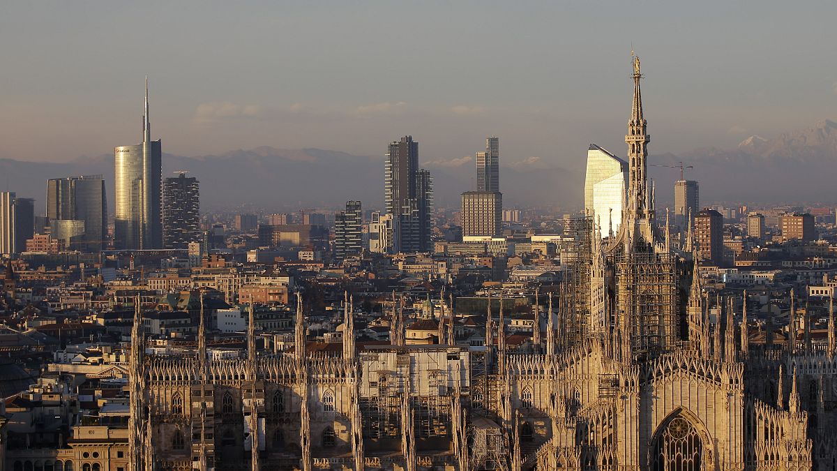 Duomo cathedral and the skyline in background in Milan