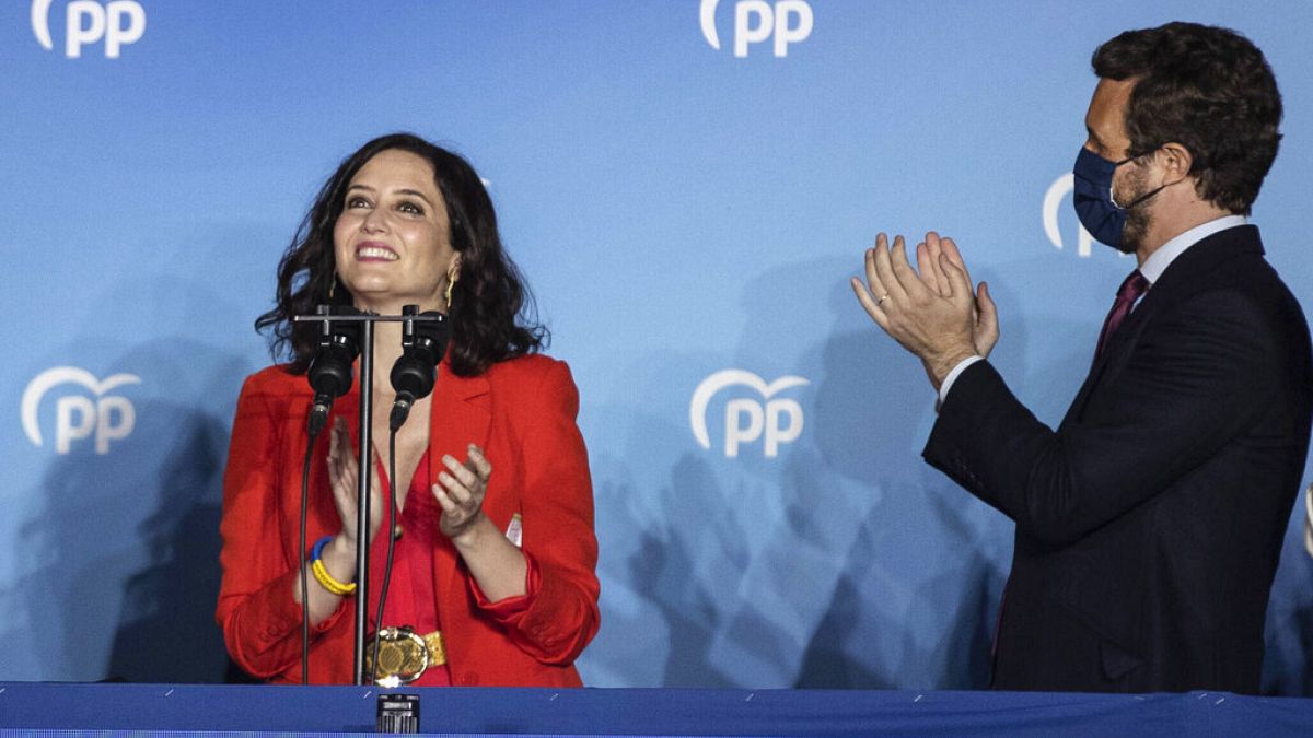 Madrids Regionalpräsidentin Isabel Diaz Ayuso und der Chef der Volkspartei (PP) Pablo Casado Blanco