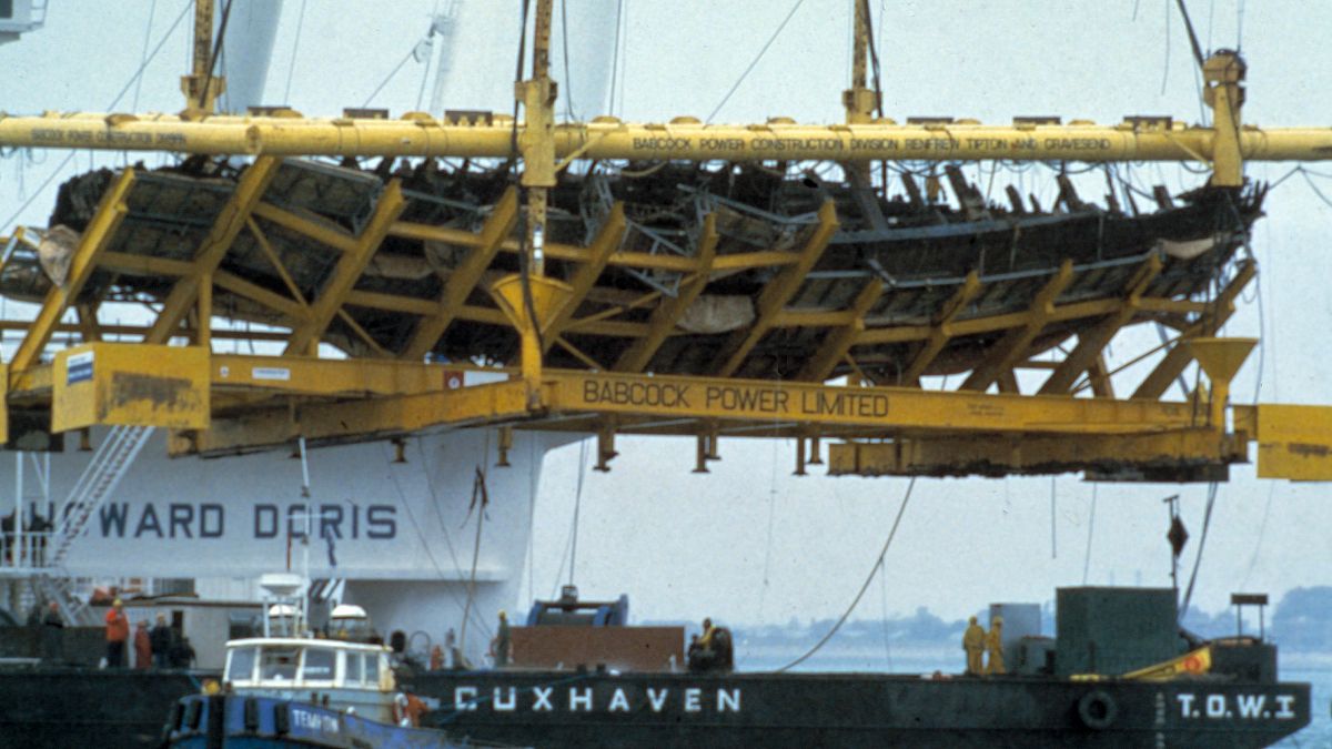 The wreckage of the Mary Rose was raised from the Solent in 1982