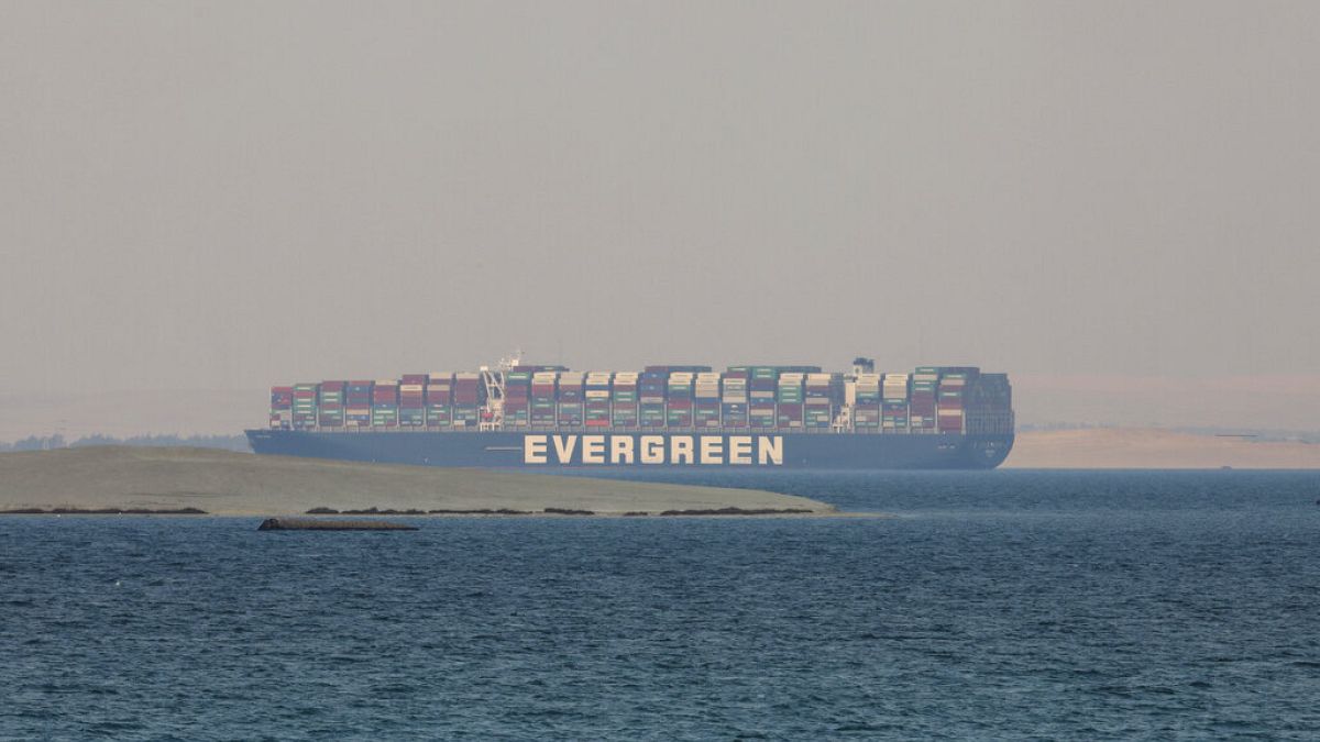 The Ever Given cargo ship anchored in Egypt's Great Bitter Lake in March.