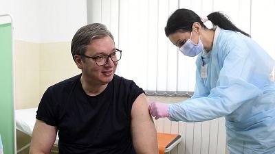Serbian President Aleksandar Vucic received a dose of the Chinese Sinopharm vaccine on April 6. Serbian President Aleksandar Vucic received a dose of the Chinese Sinopharm vaccine on April 6.