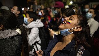 Colombian residents in Chile protest against Colombia's President Ivan Duque