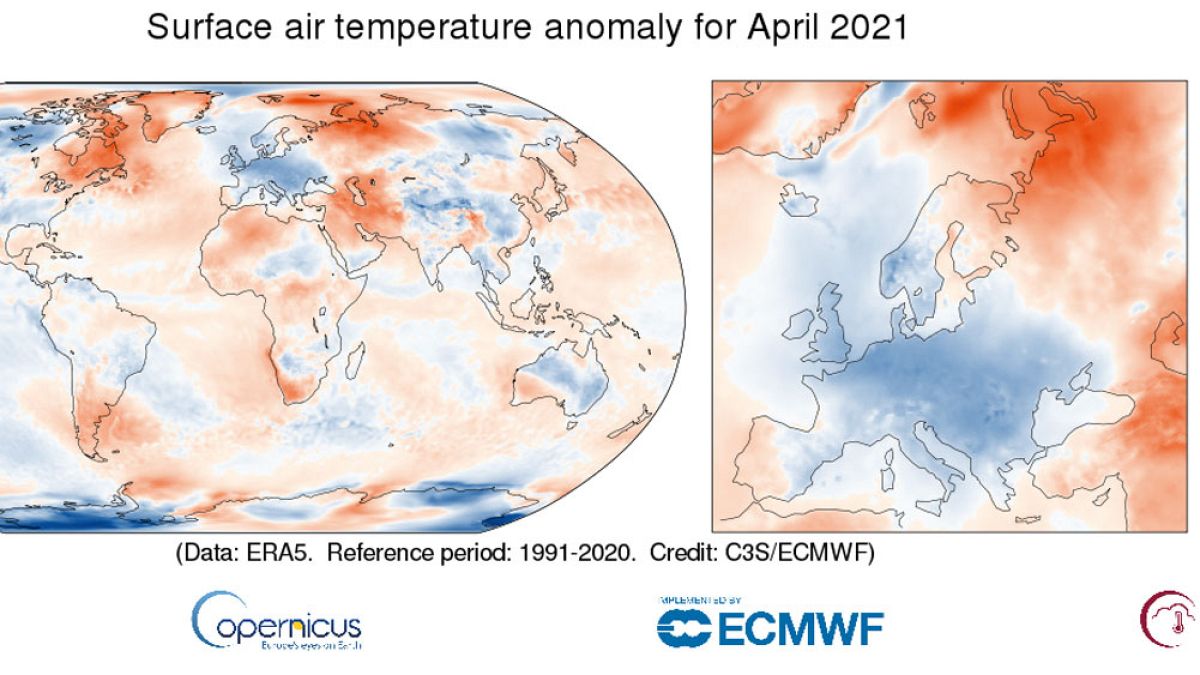 Anomalía de temperaturas del mes de abril respecto a la media 1991 - 2020