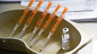 In this Sunday, March 21, 2021 file photo a vial and syringes of the AstraZeneca COVID-19 vaccine, at the Guru Nanak Gurdwara Sikh temple, in Luton, England.