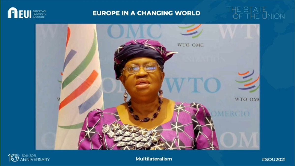 La Direttrice Generale della WTO in collegamento con Euronews. 