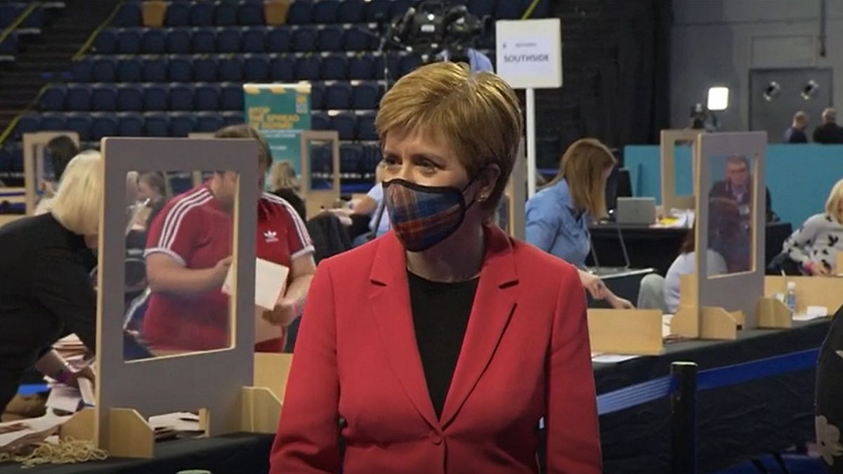 Scottish First Minister Nicola Sturgeon at her election count on Friday