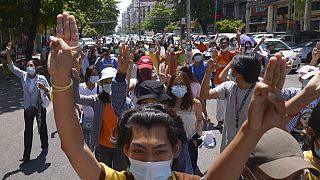 Manifestación en Birmania contra el golpe de Estado