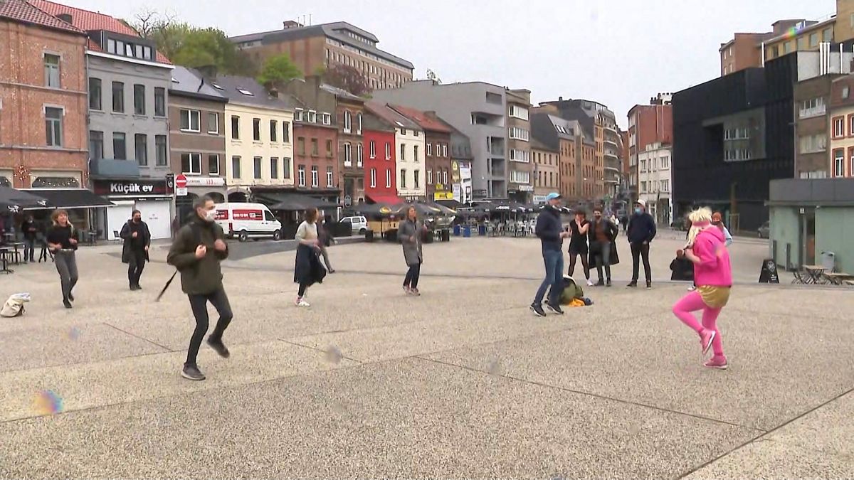 Street dancing and drumming march  in Charleroi, Belgium