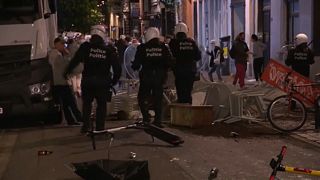Police break up in the Place Flagey in Brussels