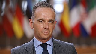 German Foreign Minister Heiko Maas speaks with the media as he arrives for a meeting of EU foreign ministers at the European Council building in Brussels on 10 May, 2021.