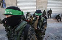 مقاتلون فلسطينيون من كتائب عز الدين القسام، الجناح العسكري لحركة حماس في خان يونس جنوب قطاع غزة 2020.
