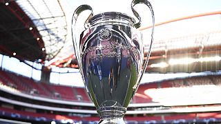 Champions League trophy at the Luz Stadium, Lisbon, Portugal (Aug 2020)