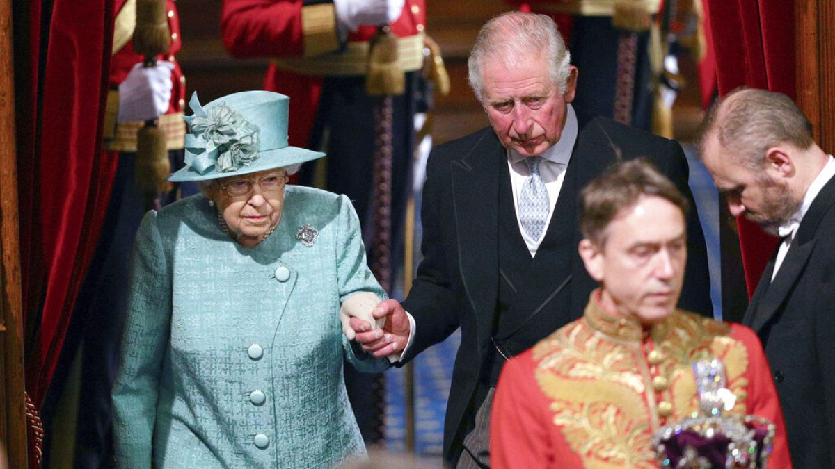 Queen Elizabeth II and Prince Charles at the state opening of parliament, (2019)