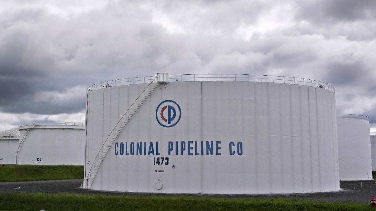 Colonial Pipeline storage tanks are seen in Woodbridge, New Jersey on Monday, 10 May, 2021. The company has been hit by a major cyberattack.