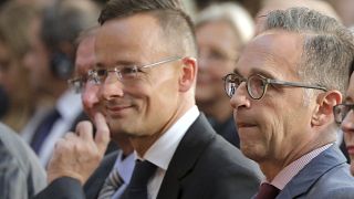 Szijjártó Péter magyar- és Heiko Maas német külügyminiszter Berlinben a határnyitás 30. évfordulója alkalmából tartott Német-Magyar Fórumon 2019.szeptember 10-én