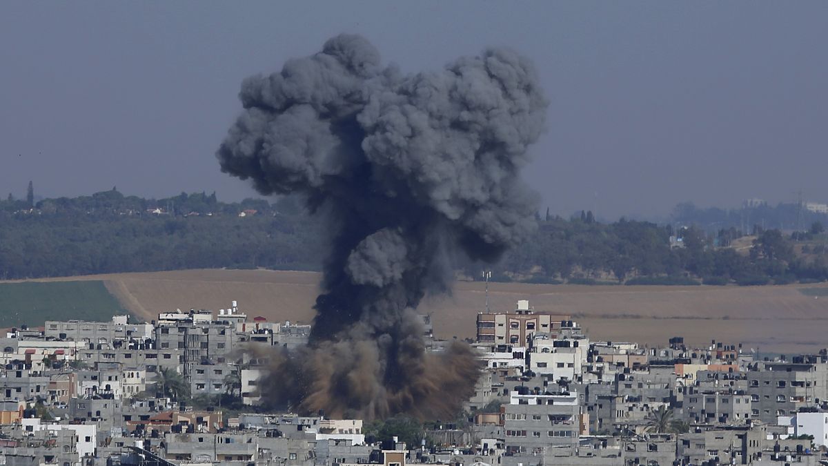 Smoke rises after an Israeli airstrike in Gaza in Gaza City, Tuesday, May 11, 2021. 