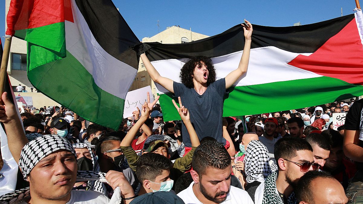 مظاهرة في العاصمة الأردنية، عمّان، للتنديد بـ"العدوان الإسرائيلي" على القدس الشرقية وقطاع غزة