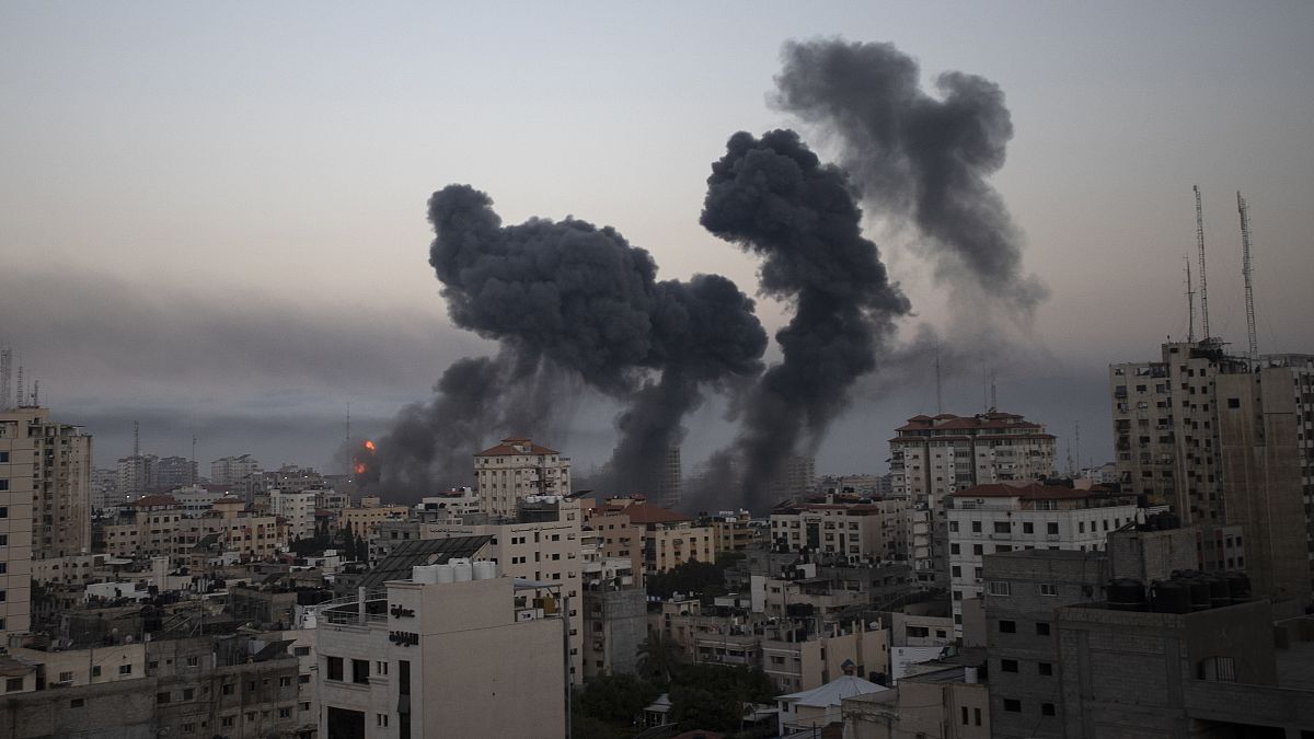 Smoke rises after Israeli airstrikes on Gaza City, Wednesday, May 12, 2021. 