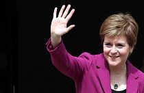 Scotland's First Minster and Scottish National Party leader Nicola Sturgeon poses for photographers, at Bute House in Edinburgh, Scotland. Sunday, 9 May, 2021.