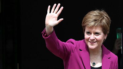 Scotland's First Minster and Scottish National Party leader Nicola Sturgeon poses for photographers, at Bute House in Edinburgh, Scotland. Sunday, 9 May, 2021.