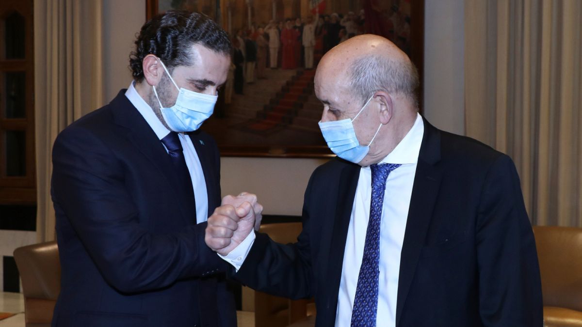 وزير الخارجية الفرنسي لودريان ورئيس الحكومة اللبنانية السابق سعد الحريري