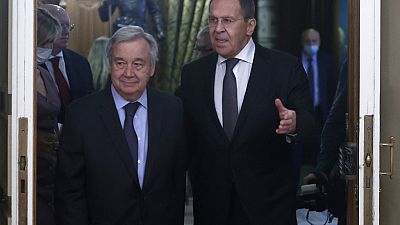 El secretario general de Naciones Unidas, António Guterres, y el ministro de Exteriores ruso, Serguéi Lavrov