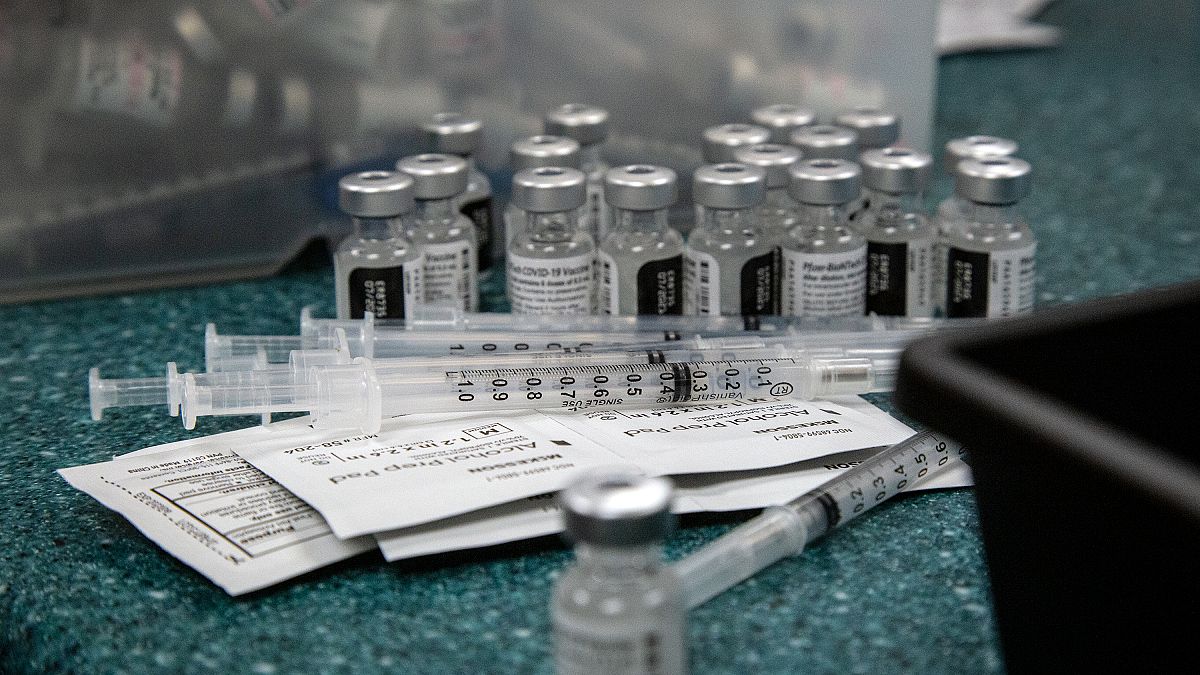 Doses of the Pfizer coronavirus vaccine are seen being prepared on May 12, 2021, in Decatur, US.