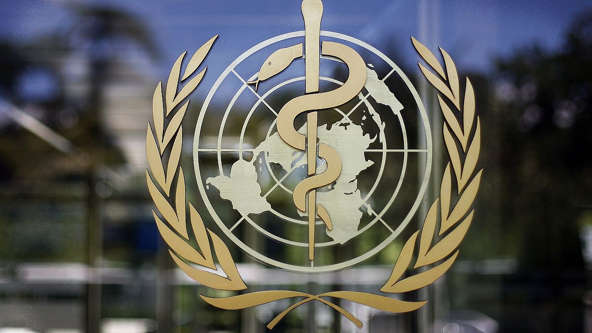 The logo of the World Health Organization is seen at their headquarters in Geneva, Switzerland.