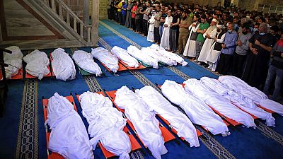 Les dépouilles de Palestiniens tués lors de frappes israéliennes contre Gaza - le 16/05/2021